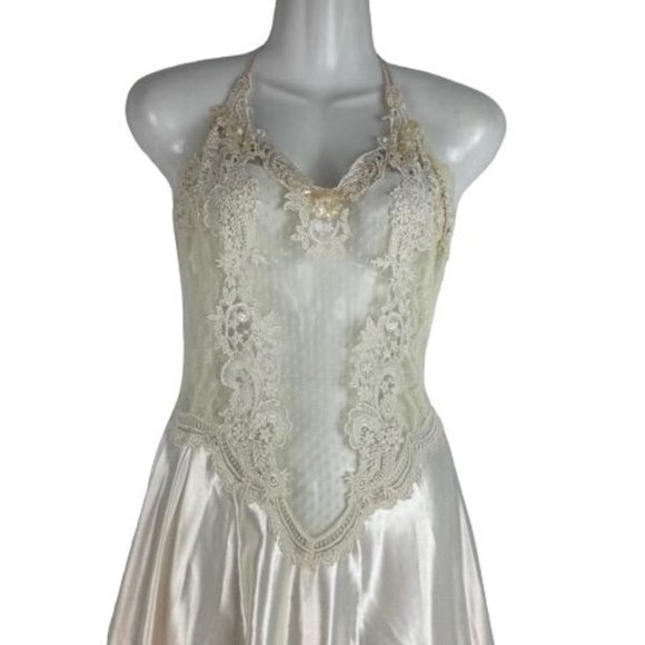 Vintage Victorias Secret L Bridal Nightgown Backless Halter Sheer Lace Front - Picture 3 of 11